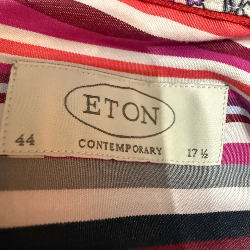ETON Luxury Multi-Stripe Dress Shirt - Contrast Collar & Floral Cuffs Peacocking - Picture 6 of 6
